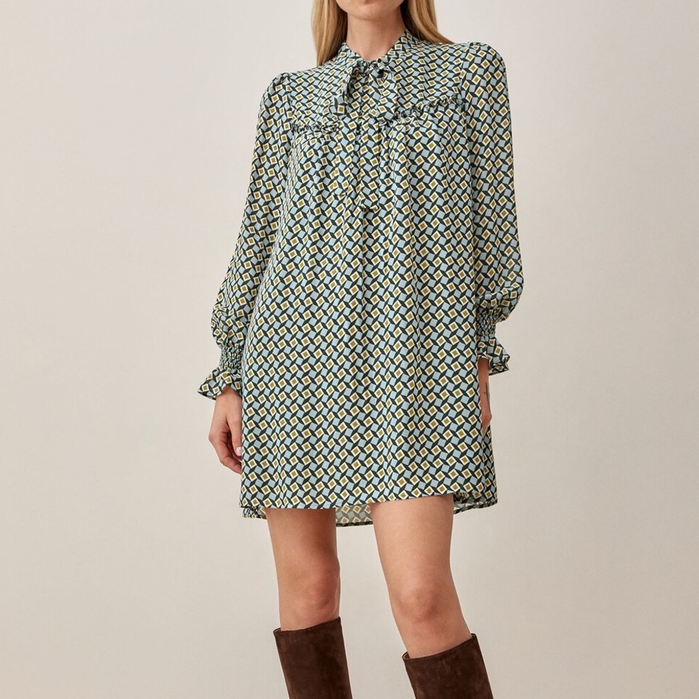 REFORMATION Cyril green mosaic mod mini dress Sz M